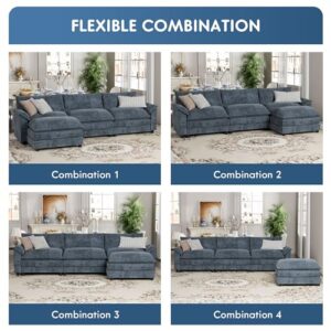 YESHOMY Sectional Modular Sofa L Shaped Chenille Fabric Couch with High Supportive & Soft Sponges and Removable Ottoman, Sleeper Comfy Upholstered Furniture for Living Room, Blue