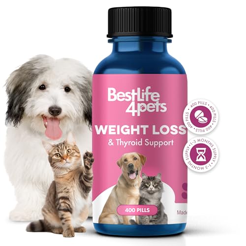 Weight & Thyroid Support for Dogs and Cats - Natural Solution for Hunger Control, Metabolism Support & Optimal Thyroid Function - Effective Dog & Cat Weight Loss - 400 Odorless, Tasteless Pills