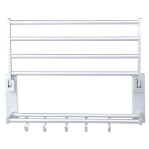 Double Layer Towel Rack, Bathroom Space Saving Towel Shelf, Wall Moted Towel Holder with Towel Hooks