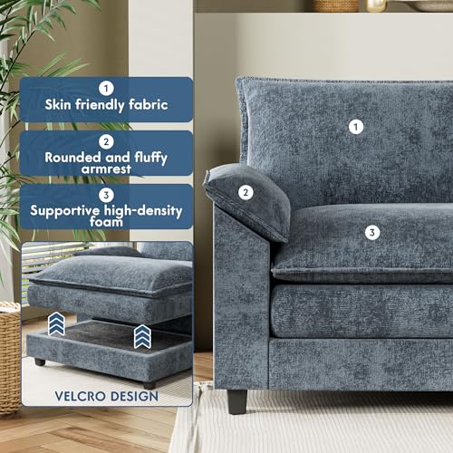 YESHOMY Sectional Modular Sofa L Shaped Chenille Fabric Couch with High Supportive & Soft Sponges and Removable Ottoman, Sleeper Comfy Upholstered Furniture for Living Room, Blue