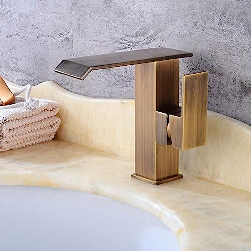 NANZU Kitchen & Bath Fixtures Taps Faucet, Basin Waterfall Faucet Copper Faucet Antique Hot and Cold Basin Faucet Under Counter Basin Faucet