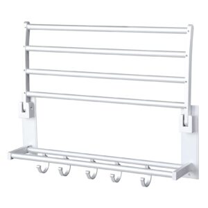 double layer towel rack, bathroom space saving towel shelf, wall moted towel holder with towel hooks