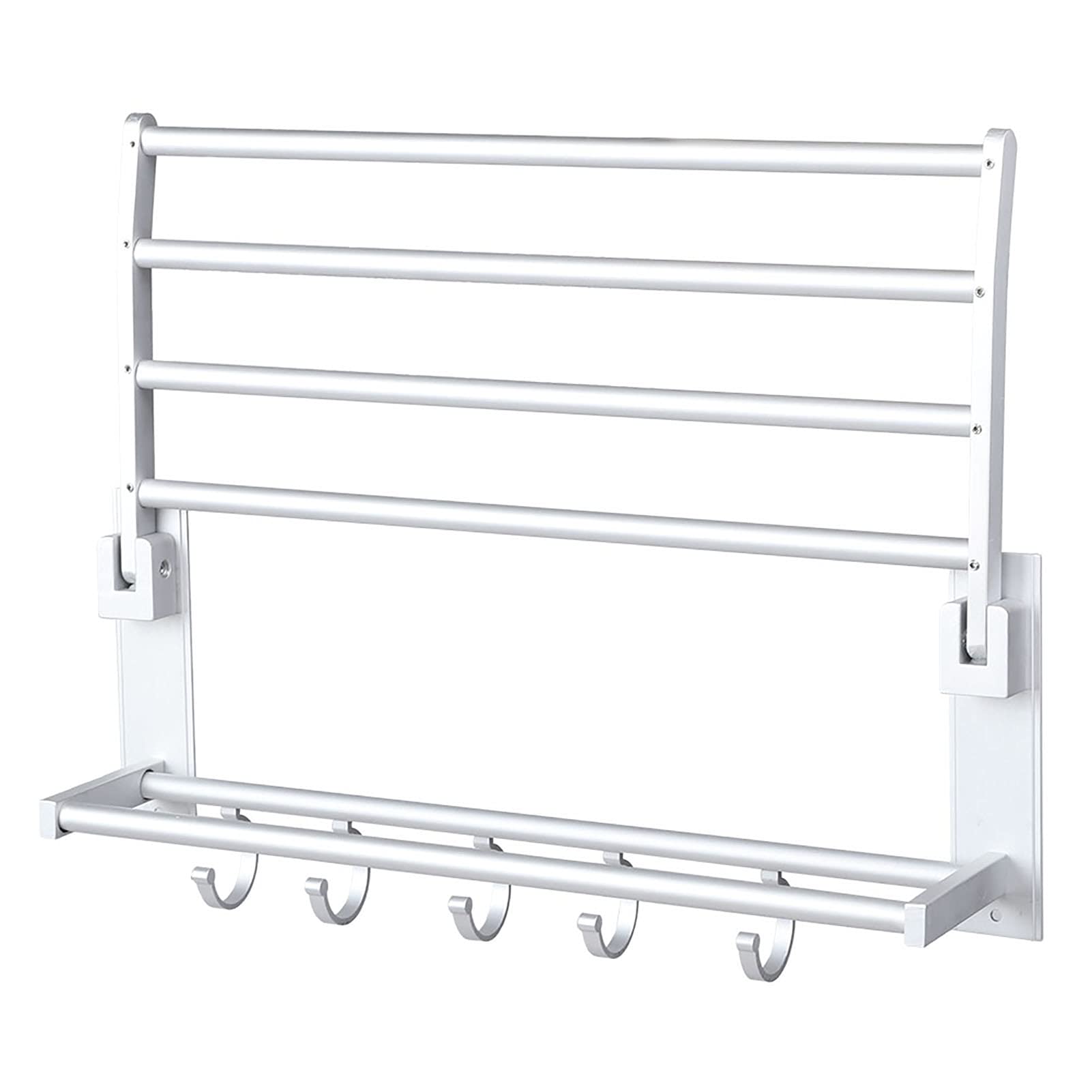 Double Layer Towel Rack, Bathroom Space Saving Towel Shelf, Wall Moted Towel Holder with Towel Hooks