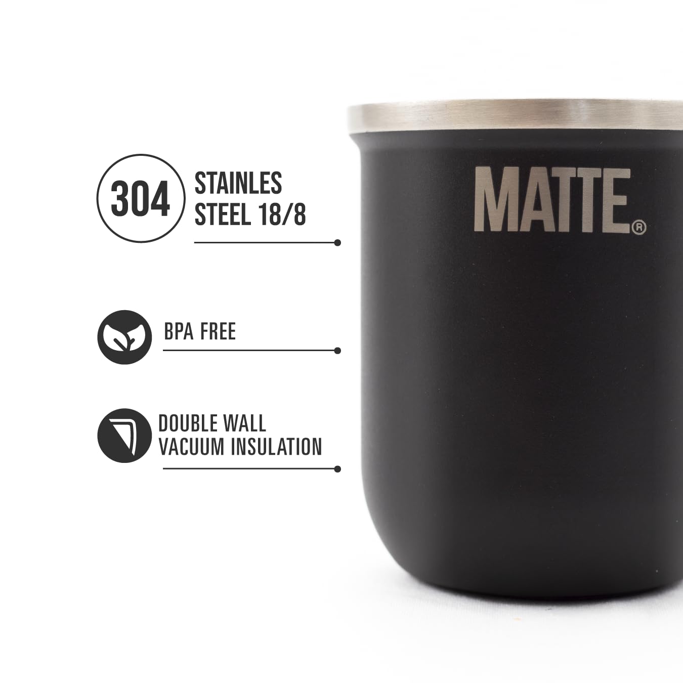 Matte Yerba Mate Cup and Bombilla Set 6 oz - Includes Premium Quality Box - BPA Free Yerba Mate Gourd with Mate Straw, Elegant Design, Non-Slip Base (Black)