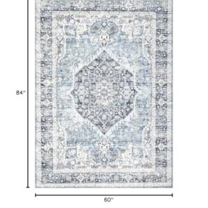 Domitapis Area Rug 5×7, Vintage Boho Rug,Ultra-Soft Low Pile, Washable, Non Slip,Stain Resistant Printed Carpet for Living Room Bedrooms Playroom Office Kitchen, Light Blue