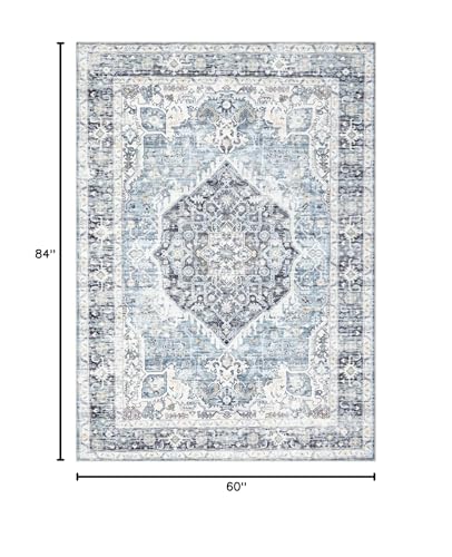 Domitapis Area Rug 5×7, Vintage Boho Rug,Ultra-Soft Low Pile, Washable, Non Slip,Stain Resistant Printed Carpet for Living Room Bedrooms Playroom Office Kitchen, Light Blue