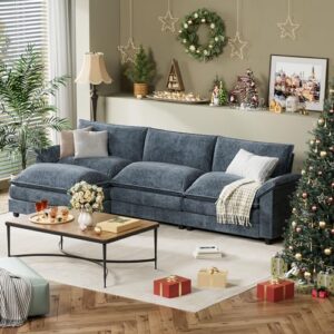 YESHOMY Sectional Modular Sofa L Shaped Chenille Fabric Couch with High Supportive & Soft Sponges and Removable Ottoman, Sleeper Comfy Upholstered Furniture for Living Room, Blue