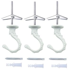 QLXHBOT Ceiling Hooks, Heavy Duty Swag Hook 65mm/2.6" with Screws Bolts and Toggle Wings for Hanging Plants Ceiling Installation Cavity Wall Fixing (3 Sets White)