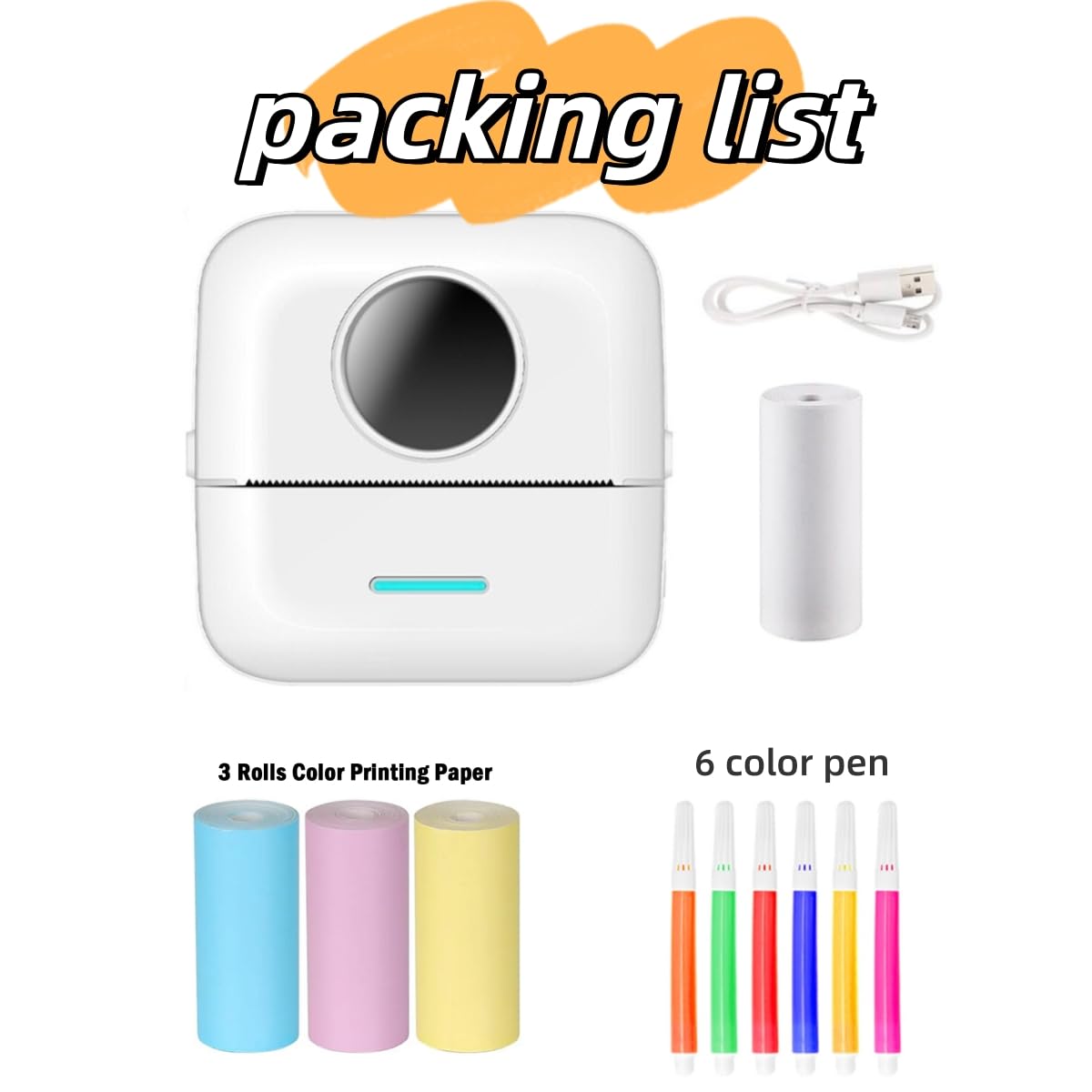 ZITREOXN Mini Sticker Printer - Portable Bluetooth Thermal Printer with 3 Roll of Paper + 6 Colour Pencils, Pocket Phone Printer, Easy to Use - for Diaries, Memos, Photos