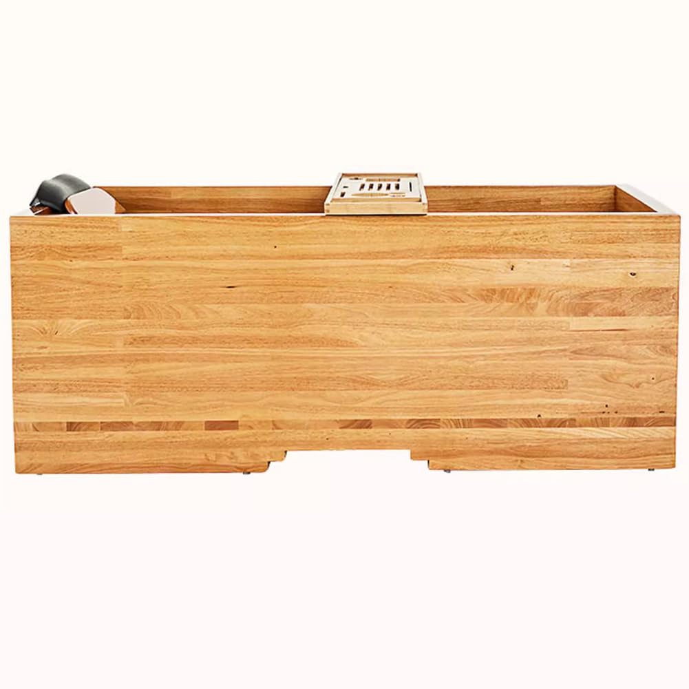 MegLob Wooden Free Standing Bathtub Kit, Rectangle Solid Wood Bathtub with Chair & Bath Tray, Traditional Japanese Wooden Soaking Tub Kit, Spa/Beauty Salon Deep Soaker,170cm/66.93in