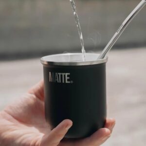 Matte Yerba Mate Cup and Bombilla Set 6 oz - Includes Premium Quality Box - BPA Free Yerba Mate Gourd with Mate Straw, Elegant Design, Non-Slip Base (Black)