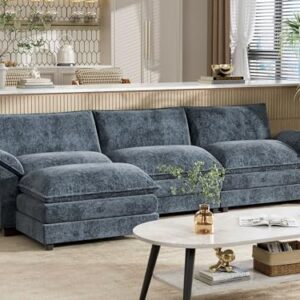 YESHOMY Sectional Modular Sofa L Shaped Chenille Fabric Couch with High Supportive & Soft Sponges and Removable Ottoman, Sleeper Comfy Upholstered Furniture for Living Room, Blue