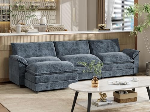 YESHOMY Sectional Modular Sofa L Shaped Chenille Fabric Couch with High Supportive & Soft Sponges and Removable Ottoman, Sleeper Comfy Upholstered Furniture for Living Room, Blue