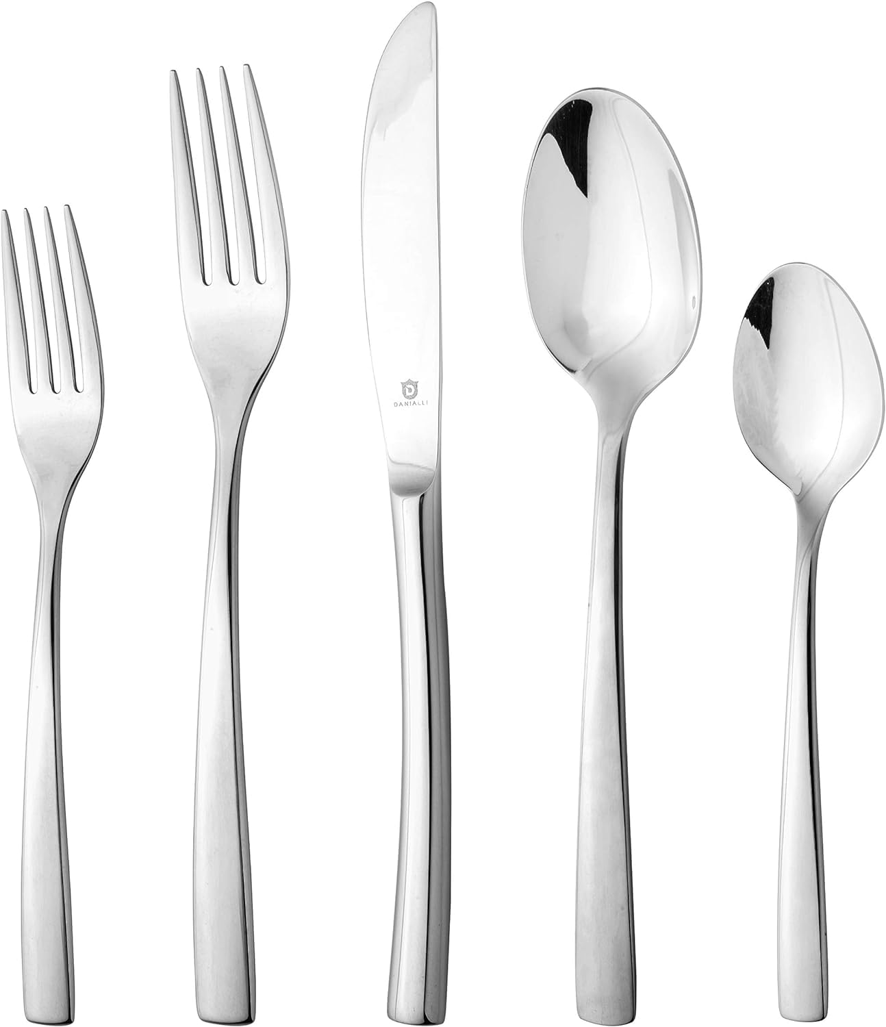 DANIALLI 80 Piece Silverware Set For 16, 18 10 Stainless Steel Silverware Set, Modern Sleek Flatware Set Includes Knife/Fork/Spoon & Long Teaspoon/Salad Fork Mirror-Polished & Dishwasher Safe Cutlery