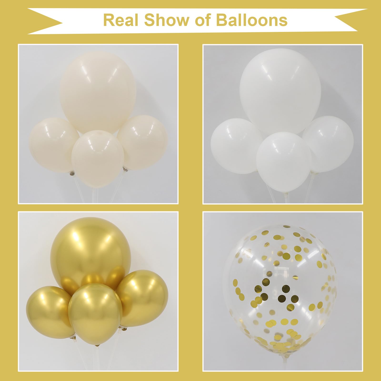 134pcs White Sand and Gold Balloons Arch Garland Kit, 18/12/10/5inch White Gold Balloons for Baby&Bridal Shower, Birthday Party, Wedding, Grad, Anniversary Party