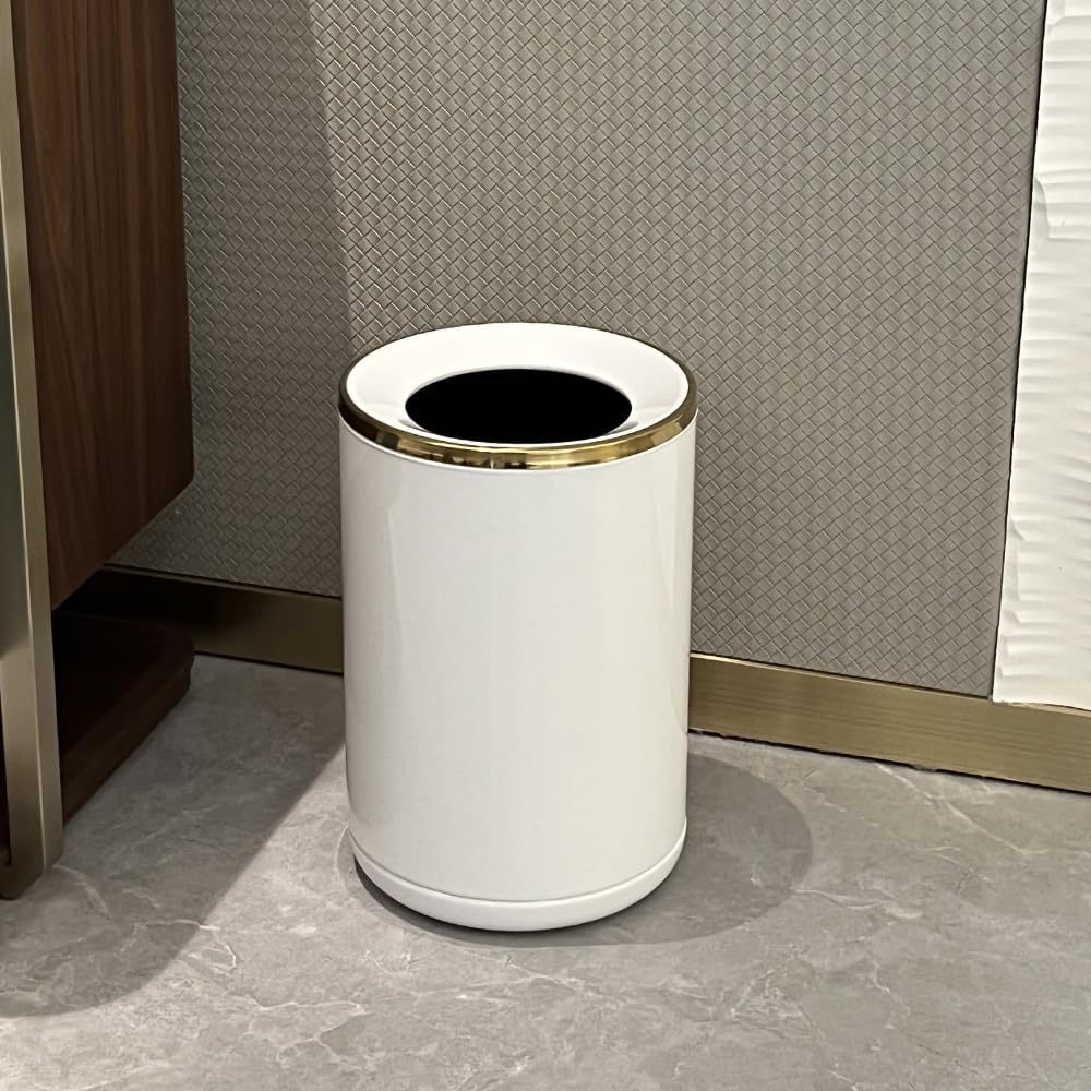 YOJIA 2.6 Gallon/10L Office Trash Cans,Open Top Waste Basket,White and Elegant Trash bin,Light Luxury Garbage Can,for Desk,Hotel,Living Room,Bedroom,Bathroom,Kitchen,RV,Cafe (White)