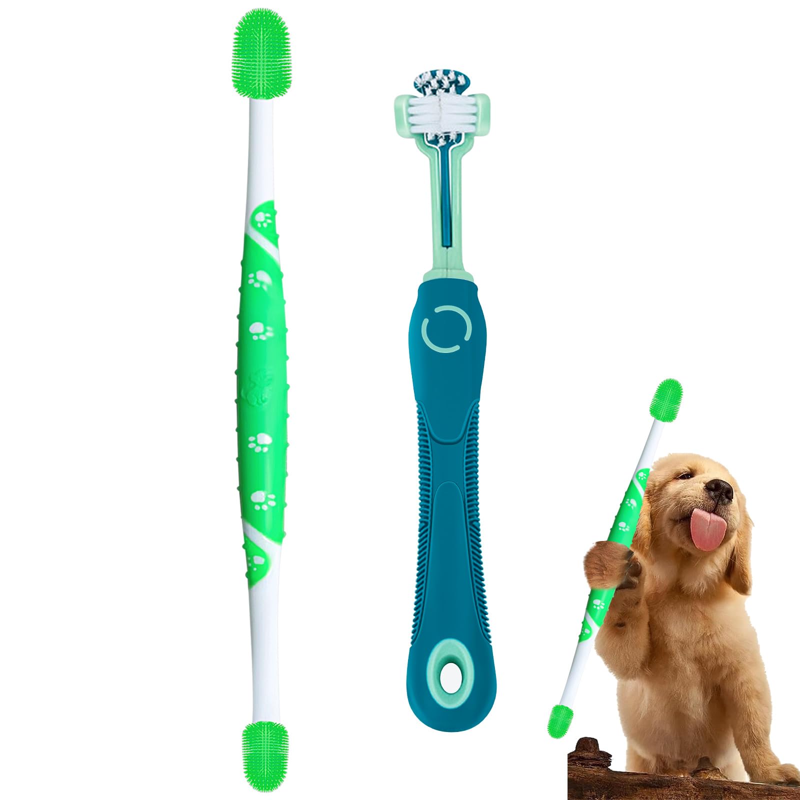 Dog Toothbrush 2PCS Dog Tooth Brush Three Sided Dog Tooth Brush Dual Head Toothbrush for Dogs, Soft Bristles Dog Tooth Brushing Kit Silicone 360 Degree Pet Toothbrush for Puppy Cat Dog Teeth Clean