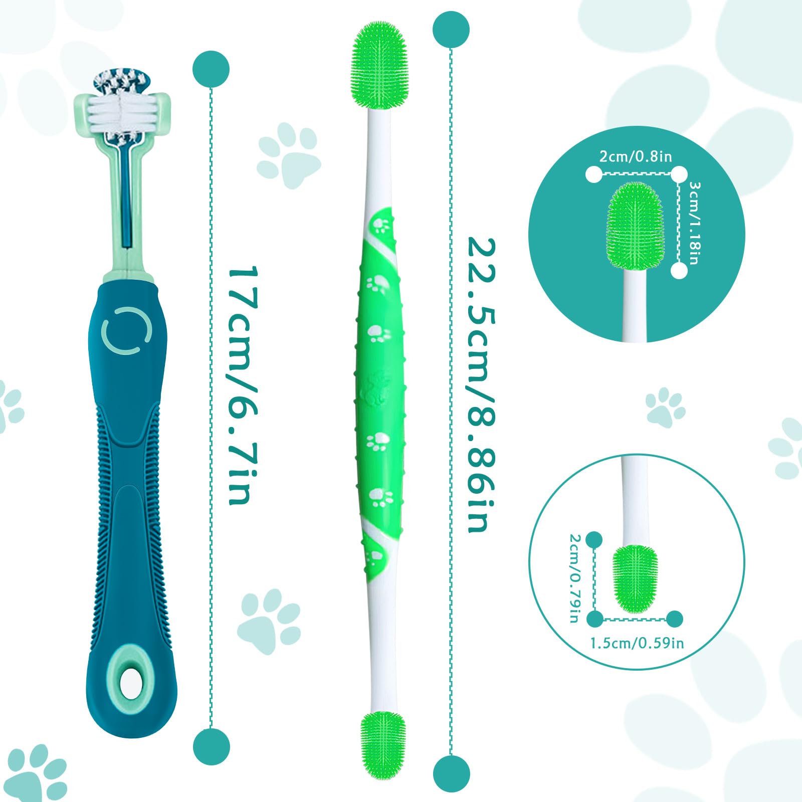 Dog Toothbrush 2PCS Dog Tooth Brush Three Sided Dog Tooth Brush Dual Head Toothbrush for Dogs, Soft Bristles Dog Tooth Brushing Kit Silicone 360 Degree Pet Toothbrush for Puppy Cat Dog Teeth Clean