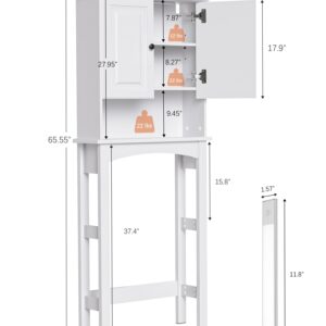 HAIOOU Over The Toilet Storage Cabinet with Motion Sensor LED Light, Double Door Bathroom Essentials Storage Organizer Space-Saving Toilet Rack with Buffering Hinges, Adjustable Shelf - Modern White