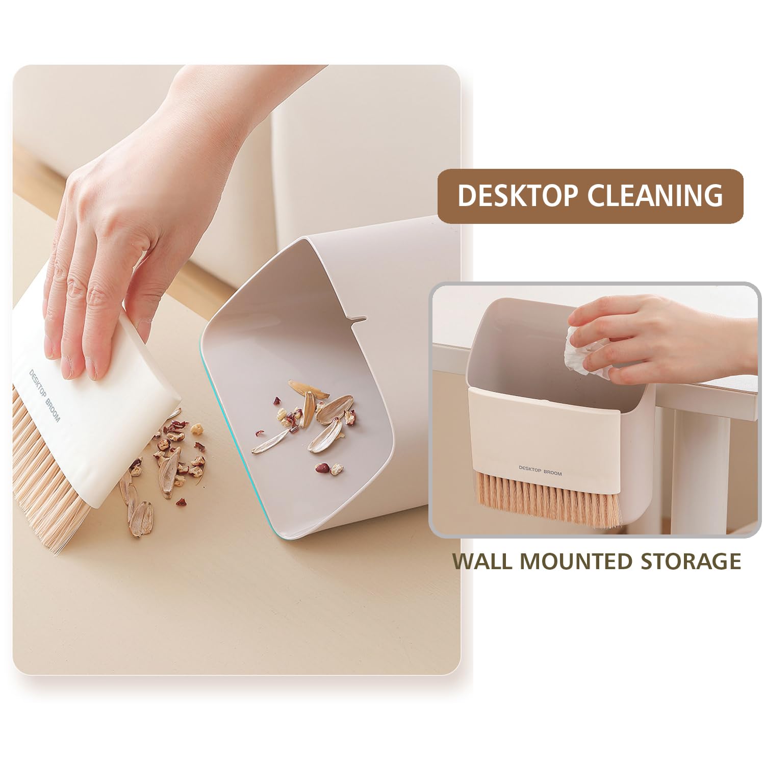 Mini Dustpan and Brush Set, multipurpose Cleaning,Storage,Wall mounted Small Broom and Dustpan Set for Kitchen/Desktops/Bedroom