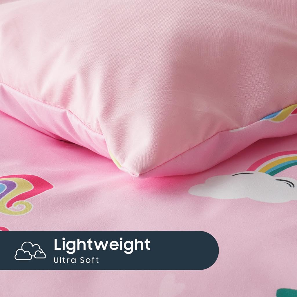 Wake In Cloud - Unicorn Bedding Set for Girls, Cute Rainbow Unicorn Patterned Soft Lightweight Comforter Set with Sheets, 5 Pieces Kids Bed in a Bag, Pink, Twin Size