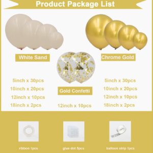 134pcs White Sand and Gold Balloons Arch Garland Kit, 18/12/10/5inch White Gold Balloons for Baby&Bridal Shower, Birthday Party, Wedding, Grad, Anniversary Party