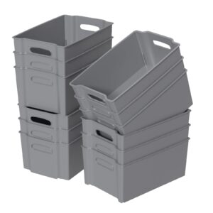 begale 12-pack plastic storage bins, stackable pantry organizer bins, gray