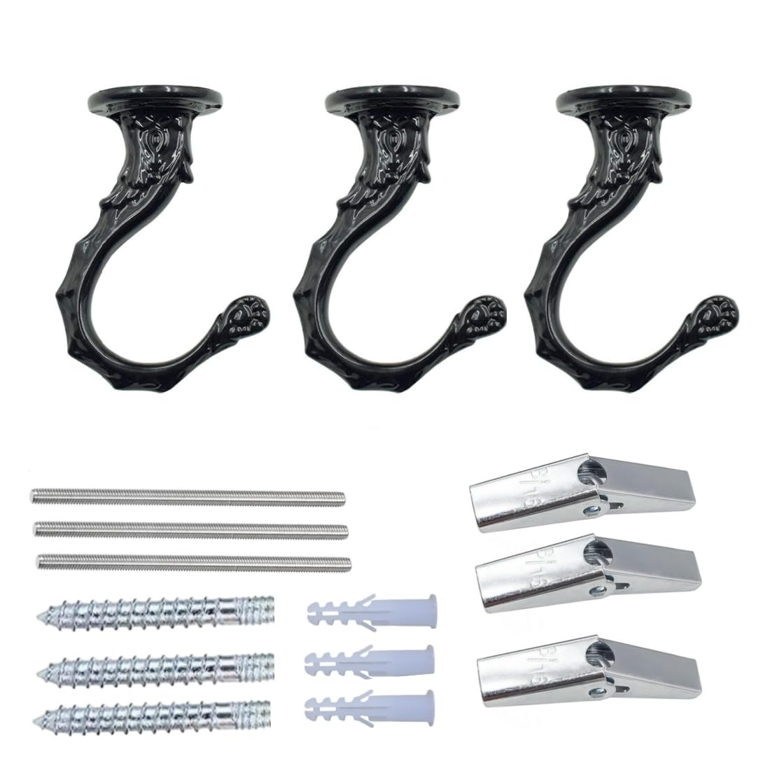 QLXHBOT Ceiling Hooks, Heavy Duty Swag Hook 65mm/2.6" with Screws Bolts and Toggle Wings for Hanging Plants Ceiling Installation Cavity Wall Fixing (3 Sets)