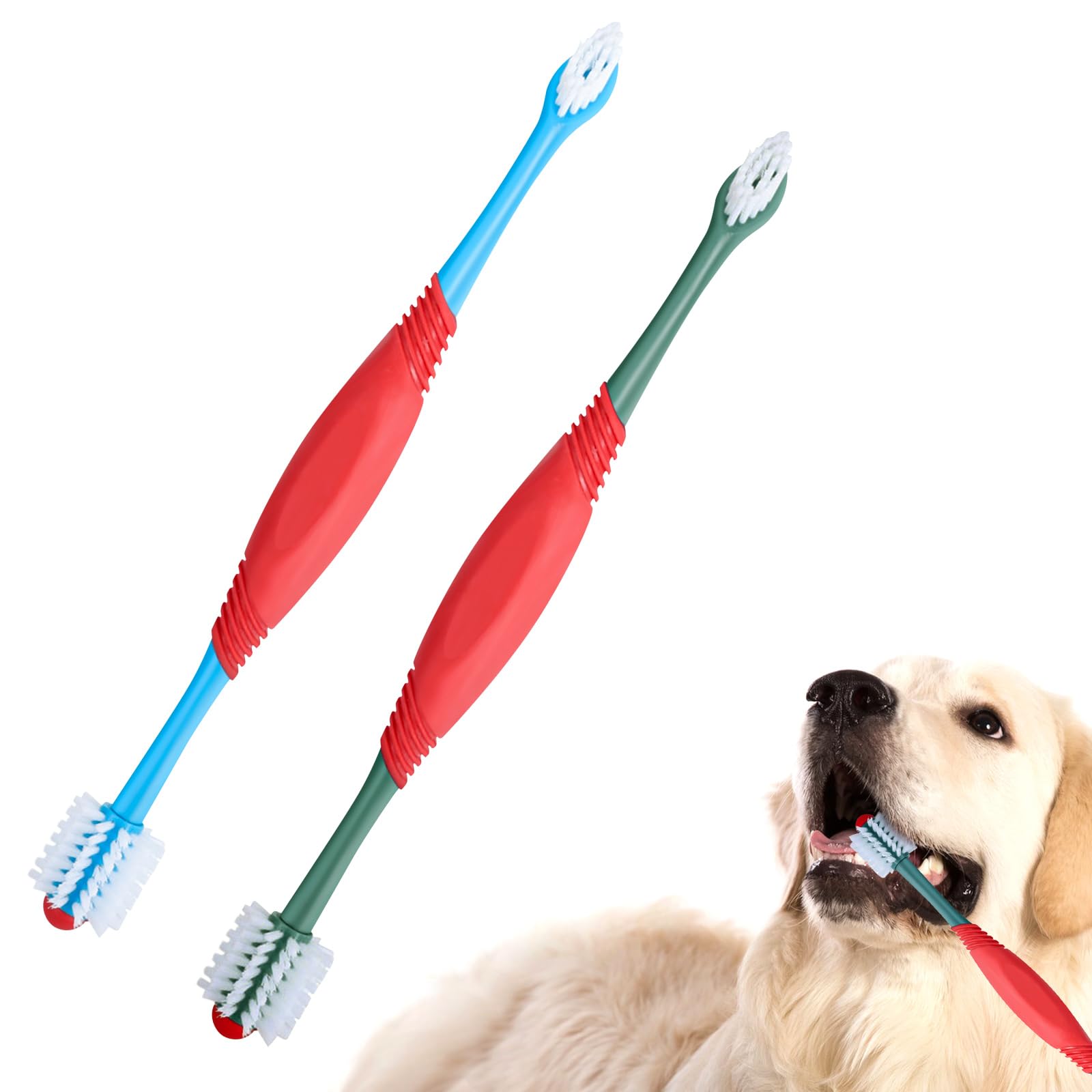 STSAIL 2PCS Dog Toothbrush 360 Degree Dog Tooth Brush, Dual Head Dog Tooth Brushing Kit Non Slip Toothbrush for Dogs and Cat Teeth Clean Pet Toothbrush Dental Care