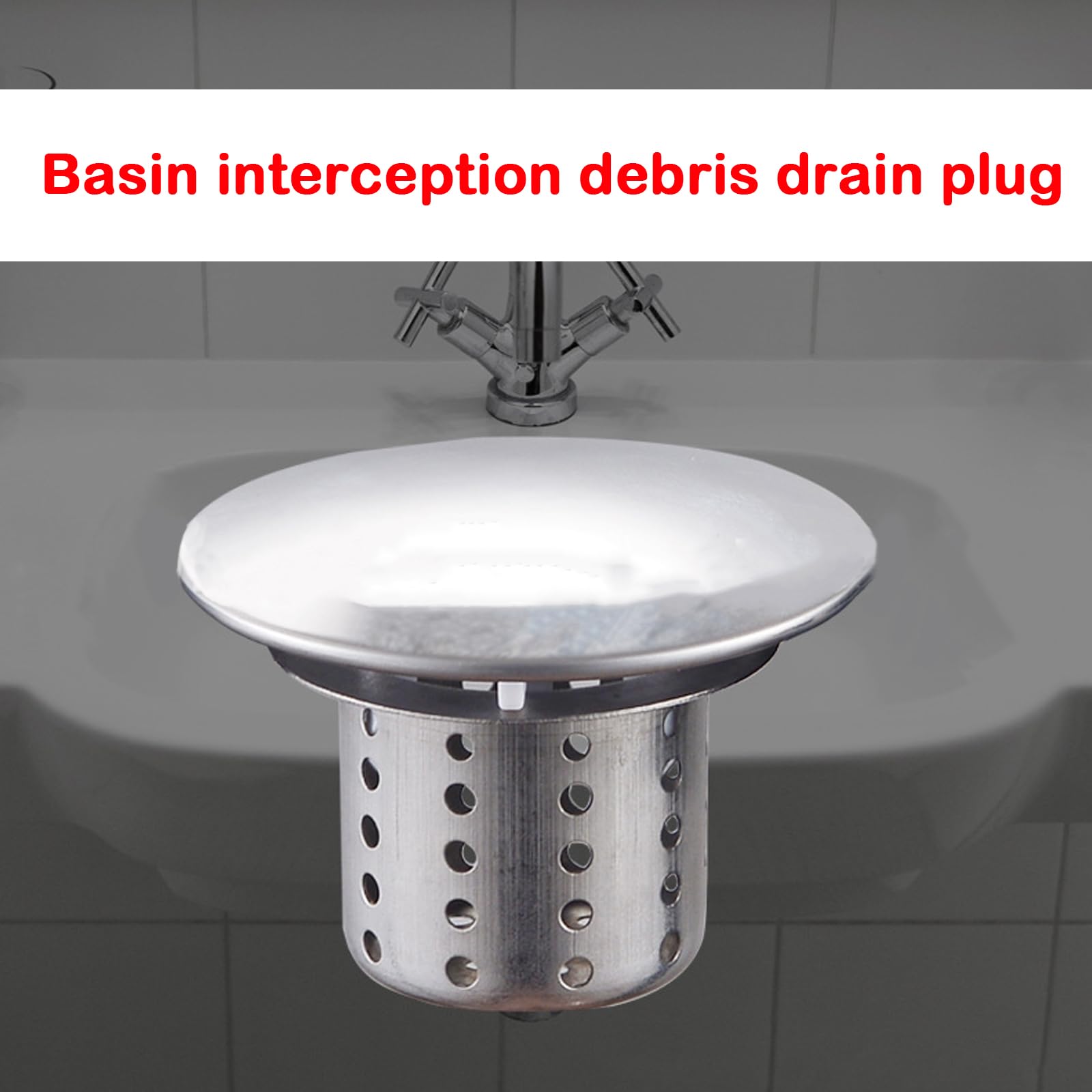 2 in 1 Sink Drain Assembly Kit, Removable Deep Sink Strainer Basket with Sink Stopper/Sealing Lid for Home, Kitchen, Stainless Steel Drain Hair Catcher Cover,Sink Strainer for Bathtub(Fit Hole 1.8")