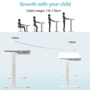 Fosheni Ultimate Kids Adjustable Study Desk - Height-Adjustable [39" x 23"] Children's Workstation with Large Desktop, Storage Drawer, and Ergonomic Design - Ideal for Writing,Reading,White