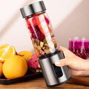 LBIMBIL Portable Blender, 14 Oz Personal Blender For Shakes and Smoothies with 6 Blades, Stainless steel Mini Blender Cup with Travel Lid For Kitchen, Travel, Office, 4000mah Usb Rechargeable