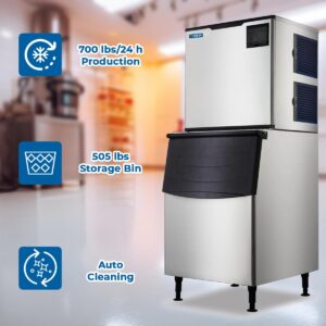 Foster Commercial Ice Maker 700 Pounds Per Day, 505 lbs Storage Bin – Stainless Steel, Industrial Modular Full Dice Ice Cube Machine, Quiet Operation, Air Cooling System, Self-Cleaning