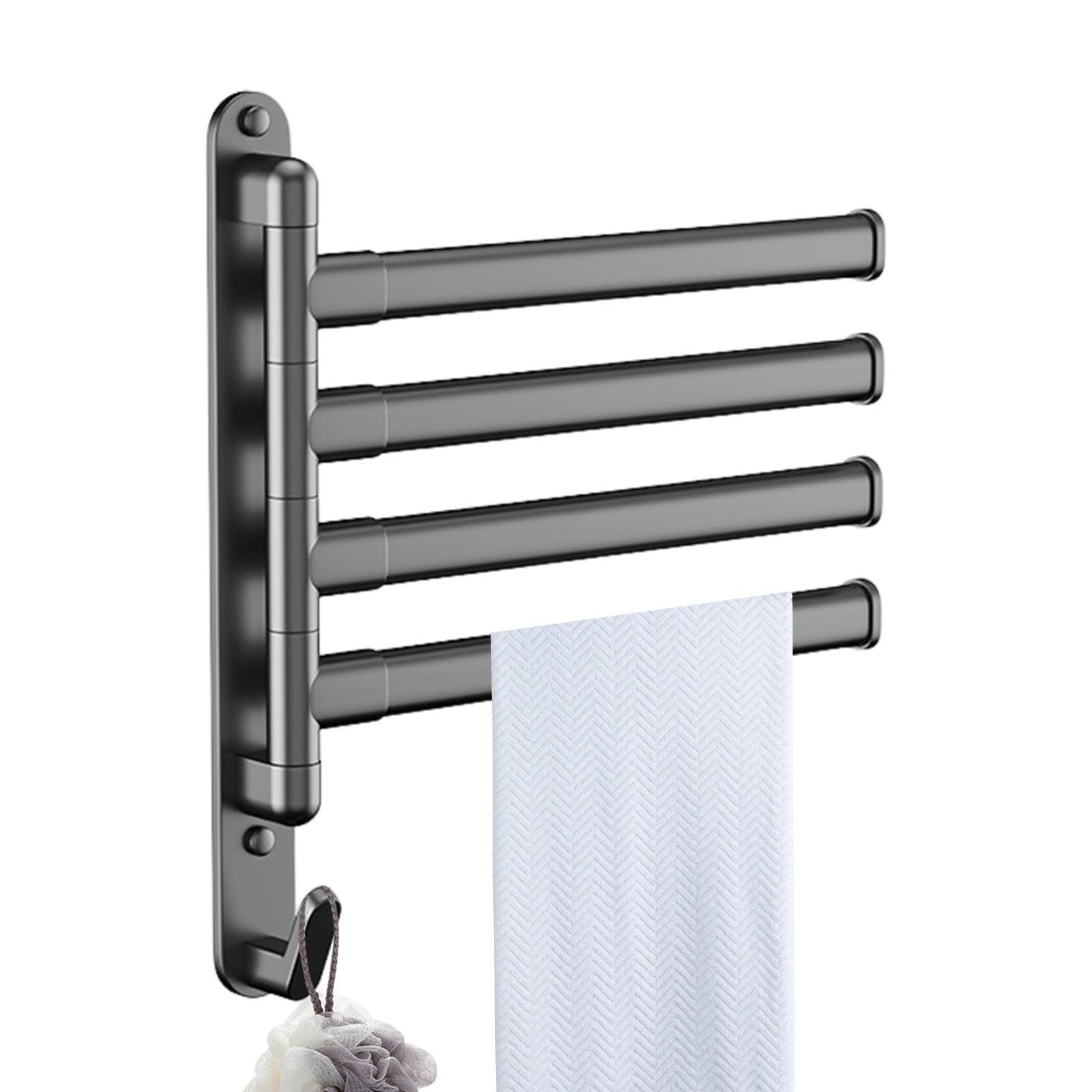 DUDOK Swivel Bathroom Towel Rack, Carbon Steel Towel Rack, Wall Mounted Towel Holder, Bath Towel Holder for Bathroom Wall, Towel Hanger for Bathroom, Kitchen, Waterproof, Rustproof, Space Saving Wall