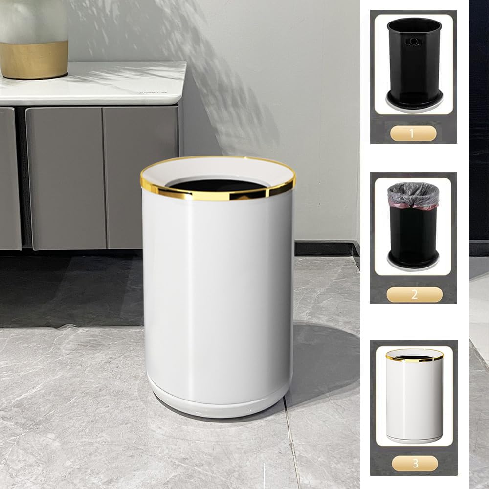 YOJIA 2.6 Gallon/10L Office Trash Cans,Open Top Waste Basket,White and Elegant Trash bin,Light Luxury Garbage Can,for Desk,Hotel,Living Room,Bedroom,Bathroom,Kitchen,RV,Cafe (White)