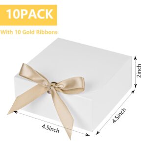 Xylitic 10 Pcs White Gift Boxes with Lids, 4.5x4.5x2 Present Box, Square Gift Boxes with Ribbon, Paper Gift Boxes for Presents, Wedding, Birthday, Party, Baby Shower, Chocolate, Candy, Snacks