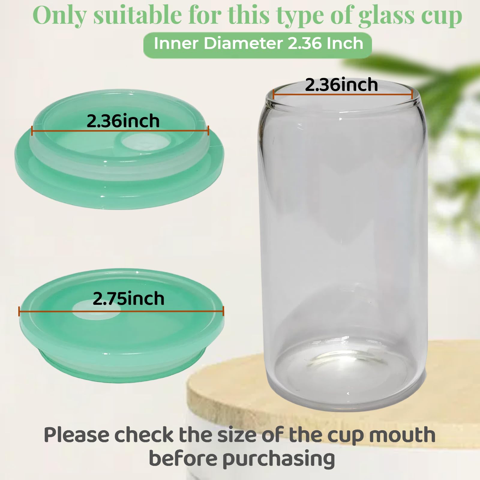 TERESRY 4 Pack Acrylic Lids for Glass Cups with Bamboo Lids and Straws, 2.75 inch/70 mm Acrylic Lids for 16 OZ Beer Can Cups with Wooden Lids, Replacement Canning Lids for 20 OZ Glass Cups