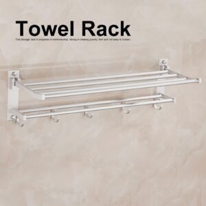 Double Layer Towel Rack, Bathroom Space Saving Towel Shelf, Wall Moted Towel Holder with Towel Hooks