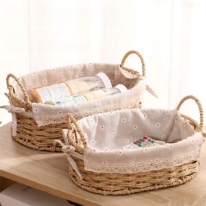 gib wicker storage baskets for shelves, small wicker baskets for organizing, decorative natural paper rope woven serving baskets trays with handle and liner, set of 2