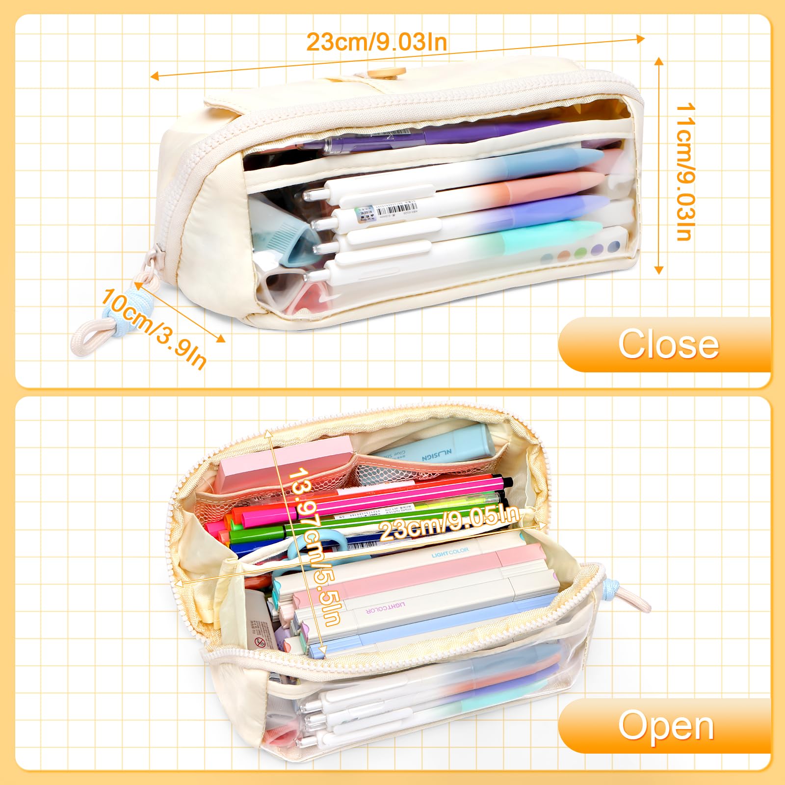 Toplive Big Capacity Pencil Case Large Pencil Pouch Stationery Pen Bag Big Pen Brushes Organizer Cases, Home College Office Travel Storage Cosmetic Bag for Women Adult, White