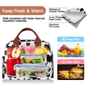 Yotrone Lunch Bag Women, Insulated Lunch Box Lunch Bag for Women Men Adult Work, Cute Lunch Tote Bag Large Capacity Reusable Cooler Lunch Containers for Travel Picnic or Office(Cow)