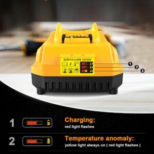 DCB112 Charger Replacement for Dewalt Battery Charger Compatible with Dewalt 12V 20V Max Lithium Battery DCB201 DCB204 DCB205 DCB206 DCB120 DCB127 DCB112 DCB115 DCB118 DCB107 DCB105 DCB102(Yellow)