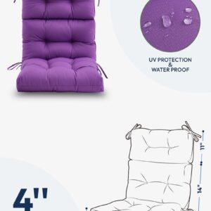 ZEOLABS Outdoor High Back Chair Cushion,Water Resistant Tufted Adirondack Rocking Chair Cushion with Ties,Replacement Seat Cushion for Patio Furniture,Purple