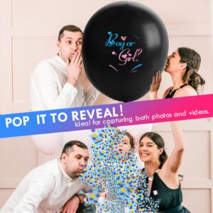 Jumbo 36 Inch Gender Reveal Balloons - 2pcs Big Black Gender Reveal Confetti Balloons with Pink and Blue Heart Shape Confetti for Boy or Girl Baby Shower Gender Reveal ideas Decoration