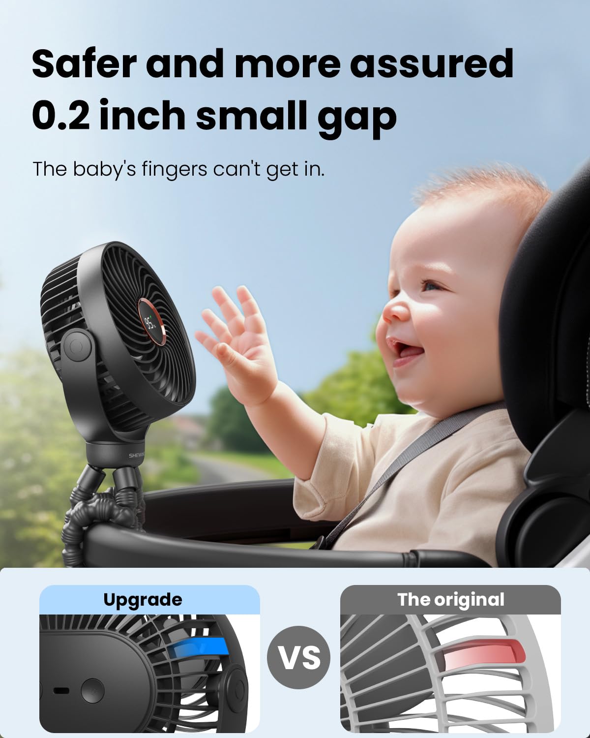 SHEWIND Stroller Fan, LED Light Portable Fan, 3600mAh Battery Operated Small Clip on Fan, 4 Speed Rechargeable Mini Personal Fan Cooling Travel Fan For Car Seat Crib Treadmill (Black)