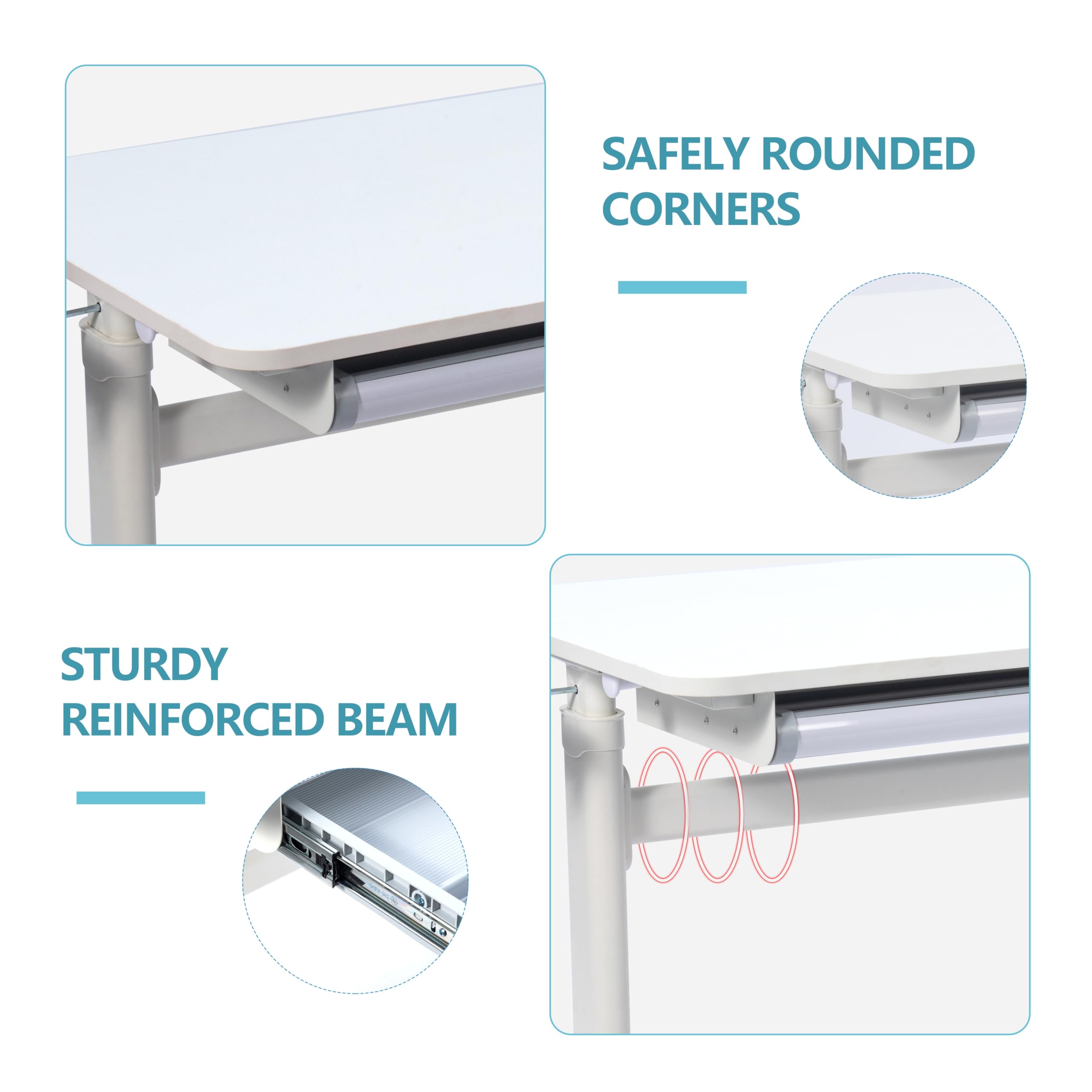 Fosheni Ultimate Kids Adjustable Study Desk - Height-Adjustable [39" x 23"] Children's Workstation with Large Desktop, Storage Drawer, and Ergonomic Design - Ideal for Writing,Reading,White