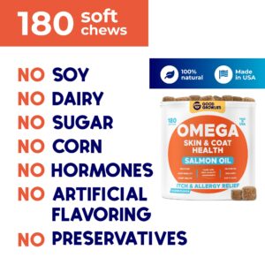 Omega 3 Alaskan Fish Oil Treats for Dogs - Peanut Butter + Chicken, Dry & Itchy Skin Relief + Allergy Support - Shiny Coats - EPA&DHA Fatty Acids - Natural Salmon Oil Chews Promotes Heart, Brain, Hip