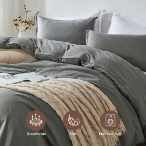 Cosybay Grey Duvet Cover Queen Size- Soft Queen Duvet Cover Set, 3 PCS- 1 Duvet Cover (90”x90”) with Zipper Closure and 2 Pillow Shams- Machine Washable