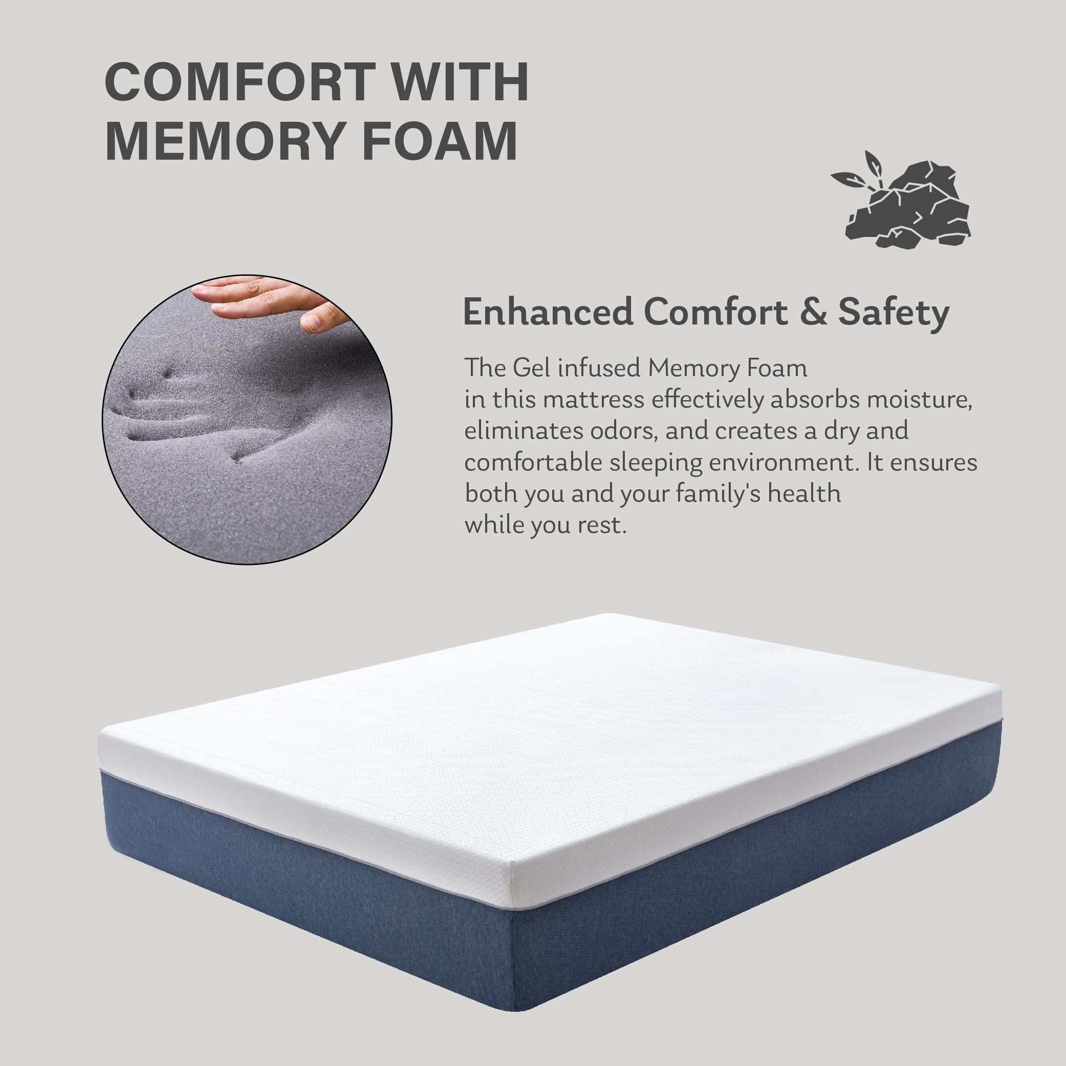 14 Inch Queen Memory Foam Mattress, Gel Cooling Mattress Bed in a Box, Fiberglass Free Mattress Medium Firm Mattress, CertiPUR-US Certified, 60”x80”x14”, White