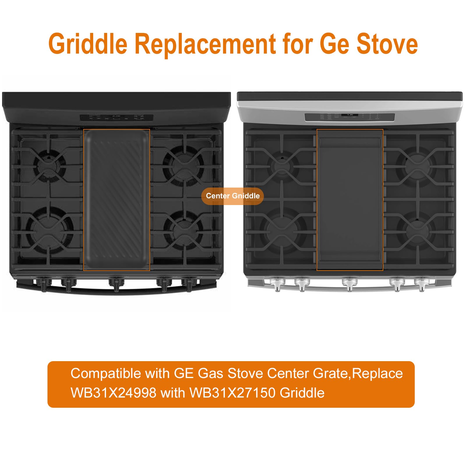 UPGRADED WB31X24738 Griddle Replacement for GE Appliance Gas Range Center Griddle,9 ×19.5 inch Griddle Compatible with GE Stove Parts, Aluminum with Food Grade Nonstick Griddle Cooktop Plate Flat